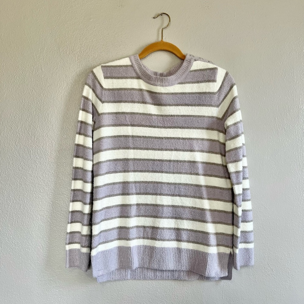 [Barefoot Dreams CozyChic Lite] Violet Lurex Striped Pullover- Small
